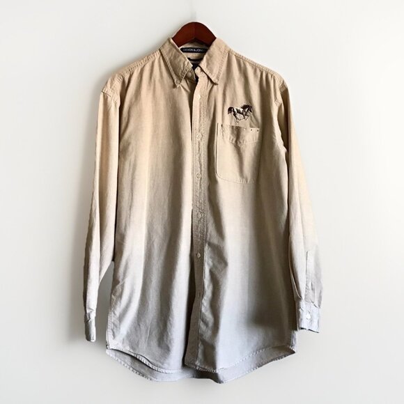 Devon & Jones Chambray Woman’s Shirt Size Medium Embroidered Horses - Picture 1 of 9